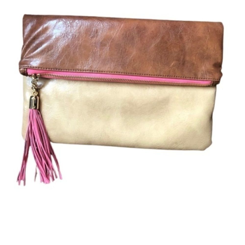 Shiraleah of Chicago Vegan Envelope Clutch, Pink lining, Tassel, Zip closure